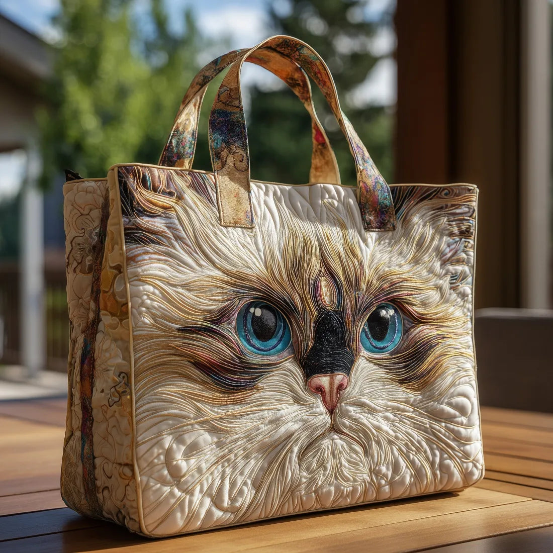 Handgefertigte Tasche – weiße Katze mit blauen Augen