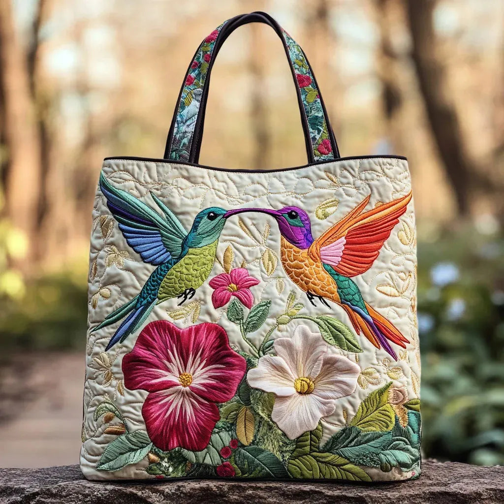 Gepolsterte Tasche – Kolibri und weiße Blumen