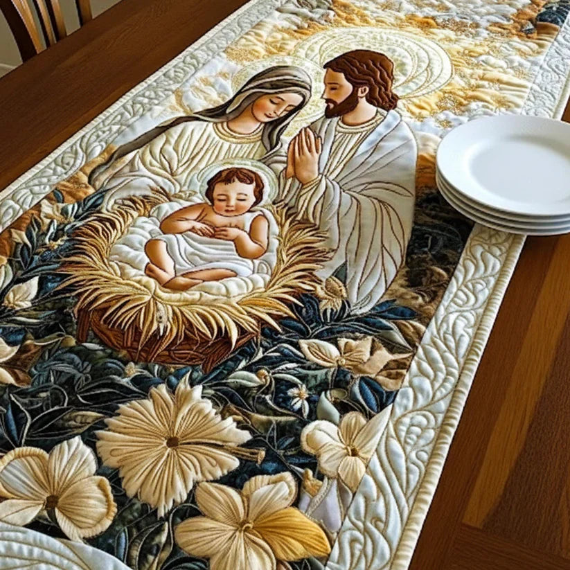 Gewatteerde tafelloper - Goddelijke kerststal
