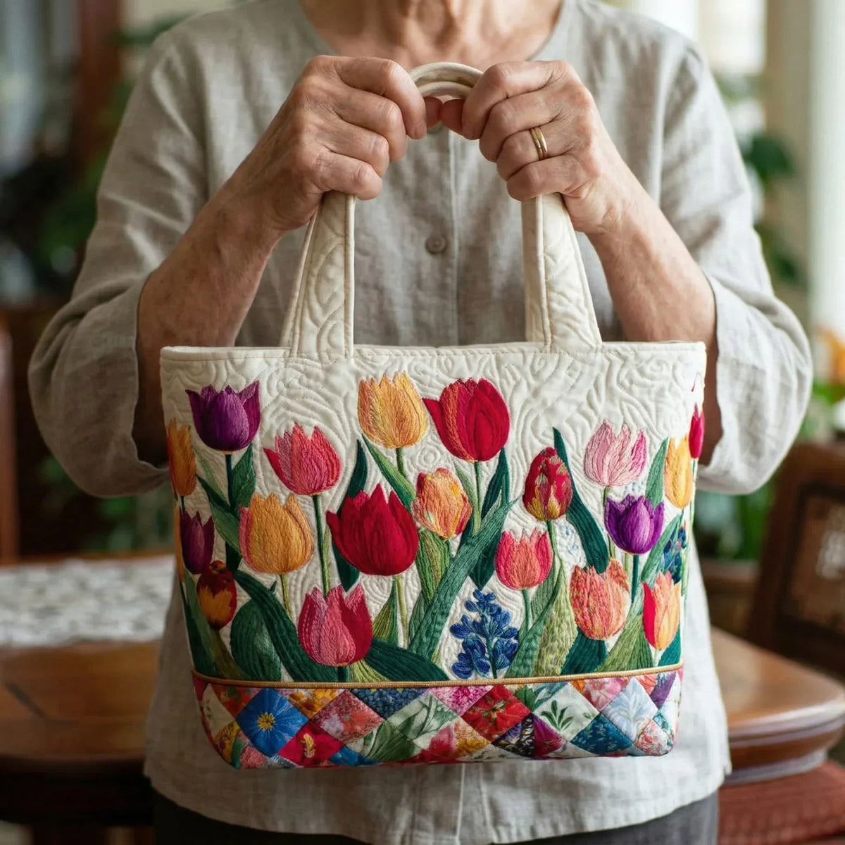 Gesteppte Tasche – Tulpengarten