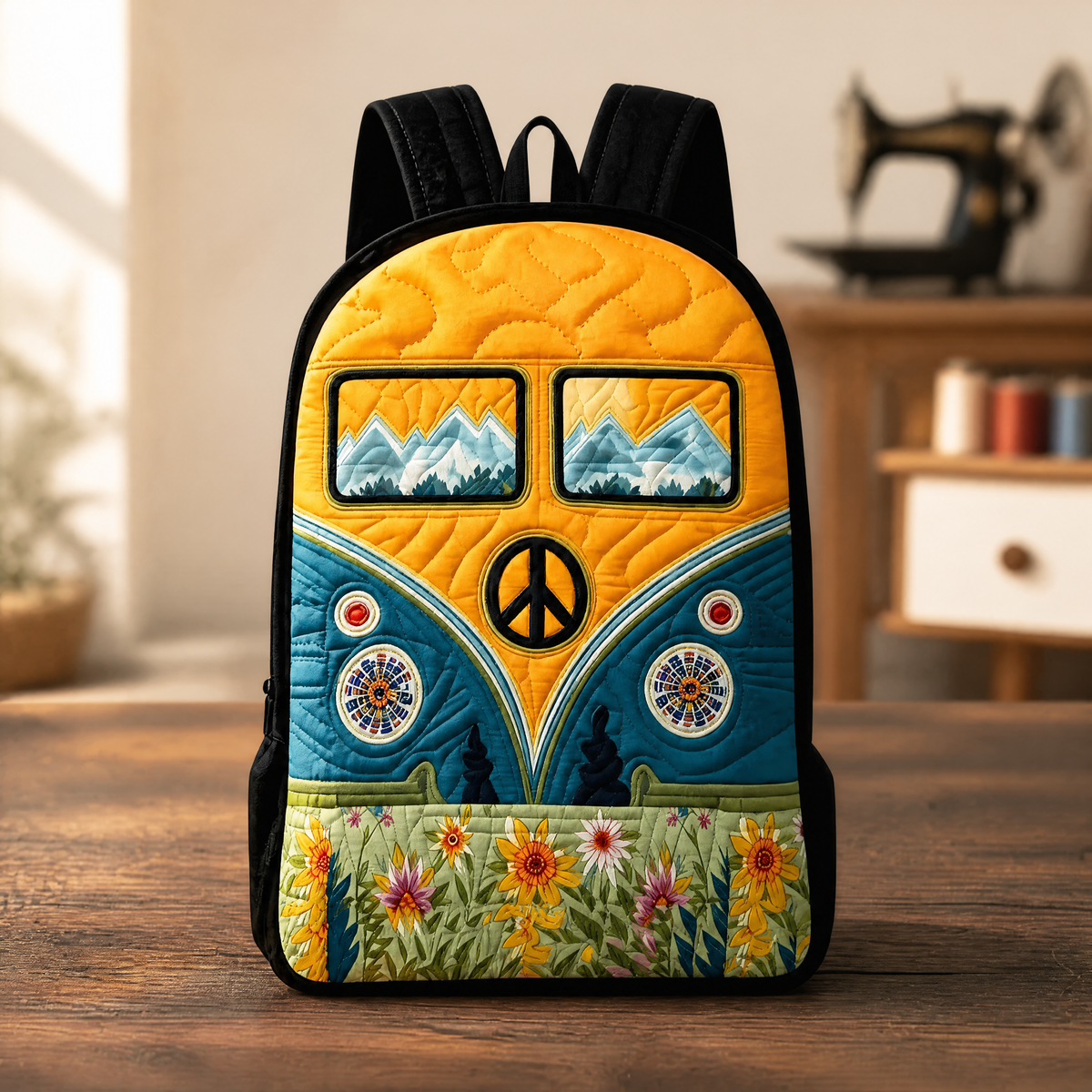 Gesteppter Rucksack – schwarze Schultergurte