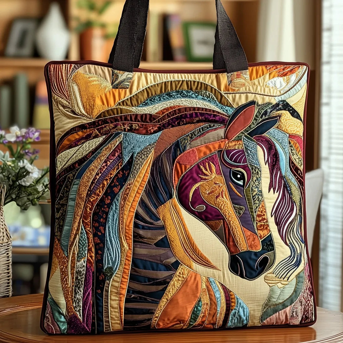 Handgefertigte Tasche – Pferd in mehrfarbigem Mosaik