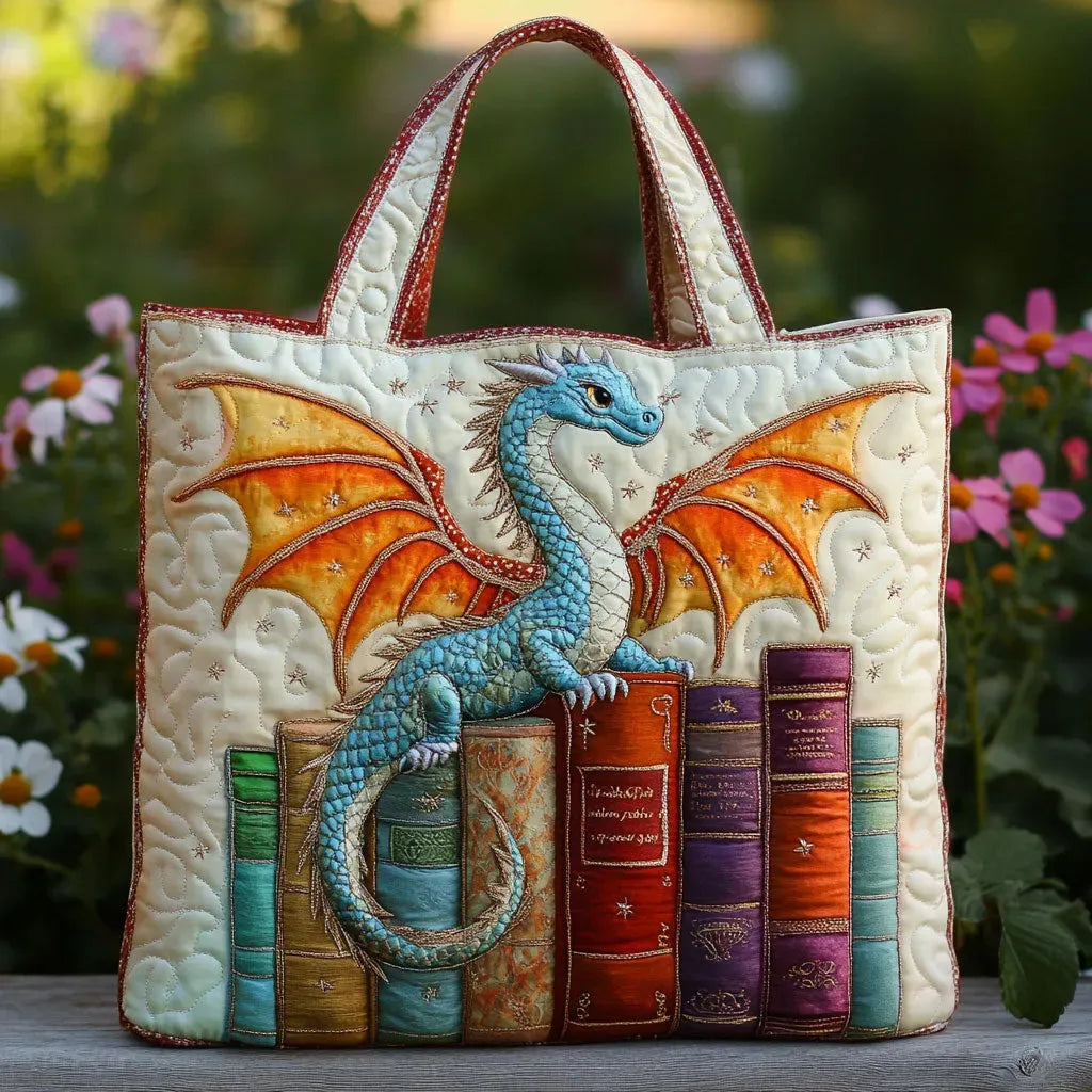 Gepolsterte Tasche – Smaragdgrüner Drache, Hüter der Bücher