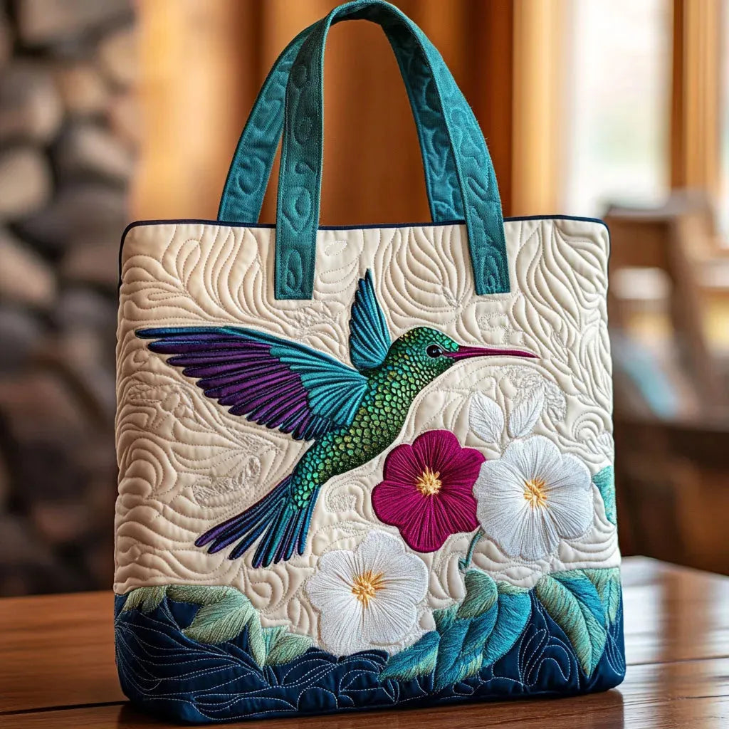 Gepolsterte Tasche – Kolibri und weiße Blume