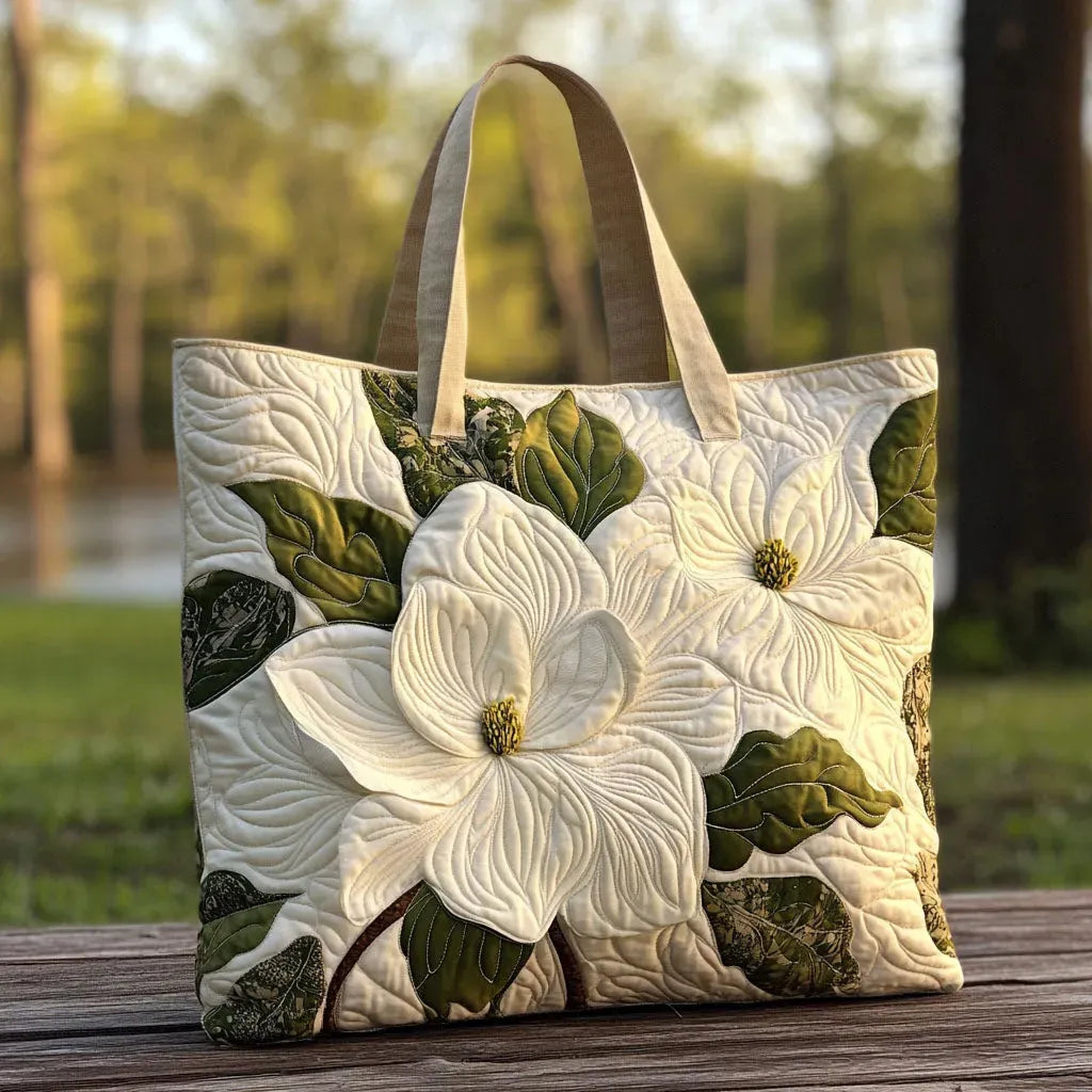 Handgefertigte gesteppte Tasche – elegante weiße Lilien