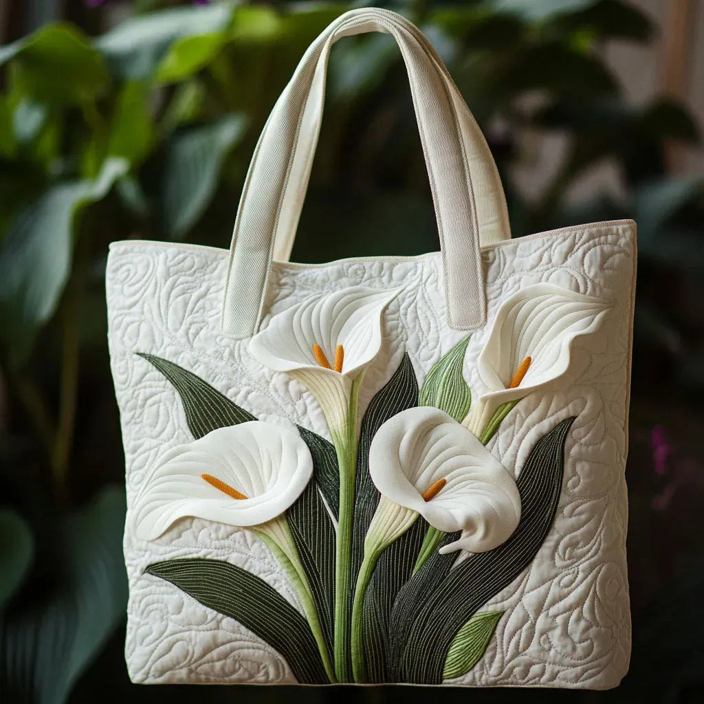 Handgefertigte gesteppte Handtasche – Weiße Lilien