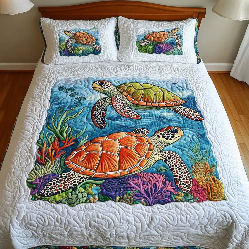 3-teiliges Steppbettwäsche-Set – Schildkröten