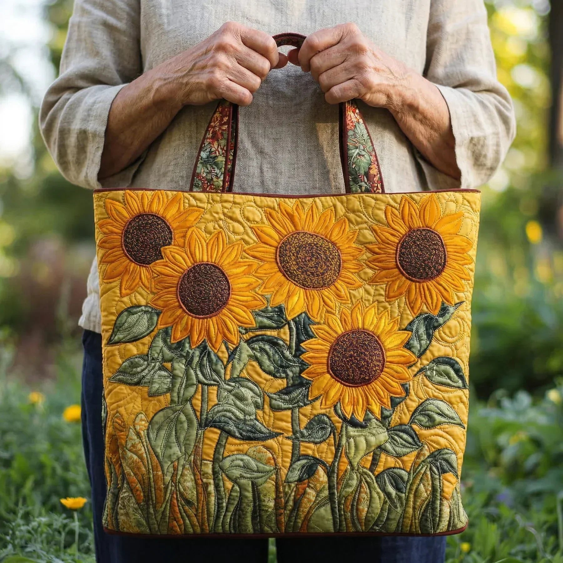 Klassische gesteppte Tasche – Sonnenblumen