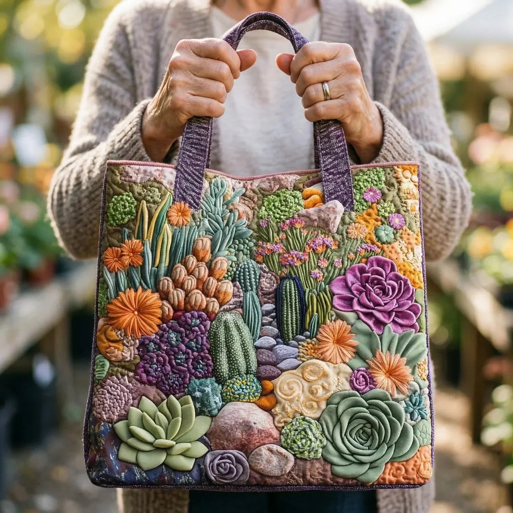 Handgefertigte Tasche – Sukkulentengarten