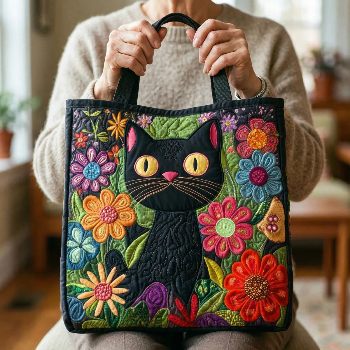 Gepolsterte Tasche – Verzauberte schwarze Katze