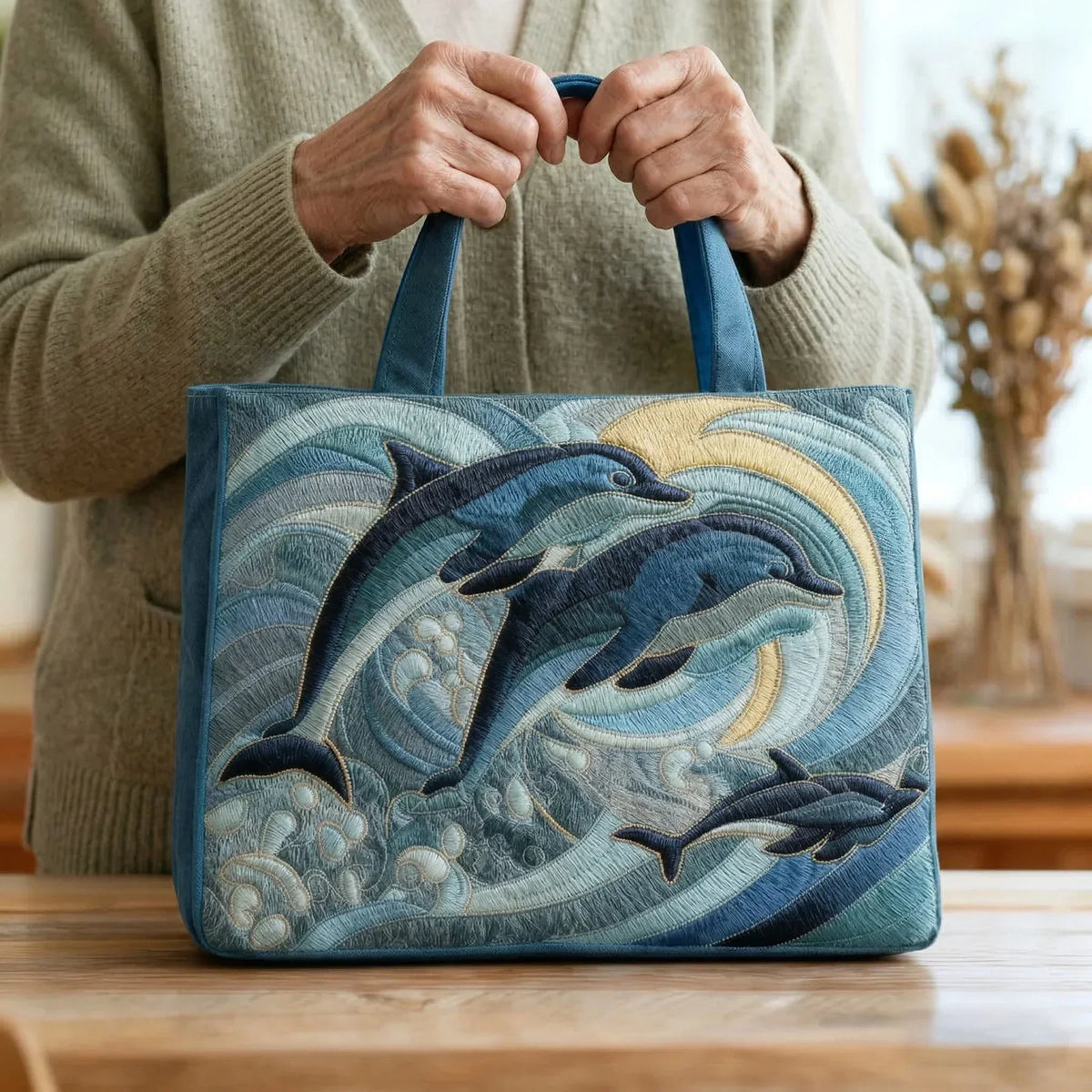 Handgefertigte Tasche – Delfin des Ozeans