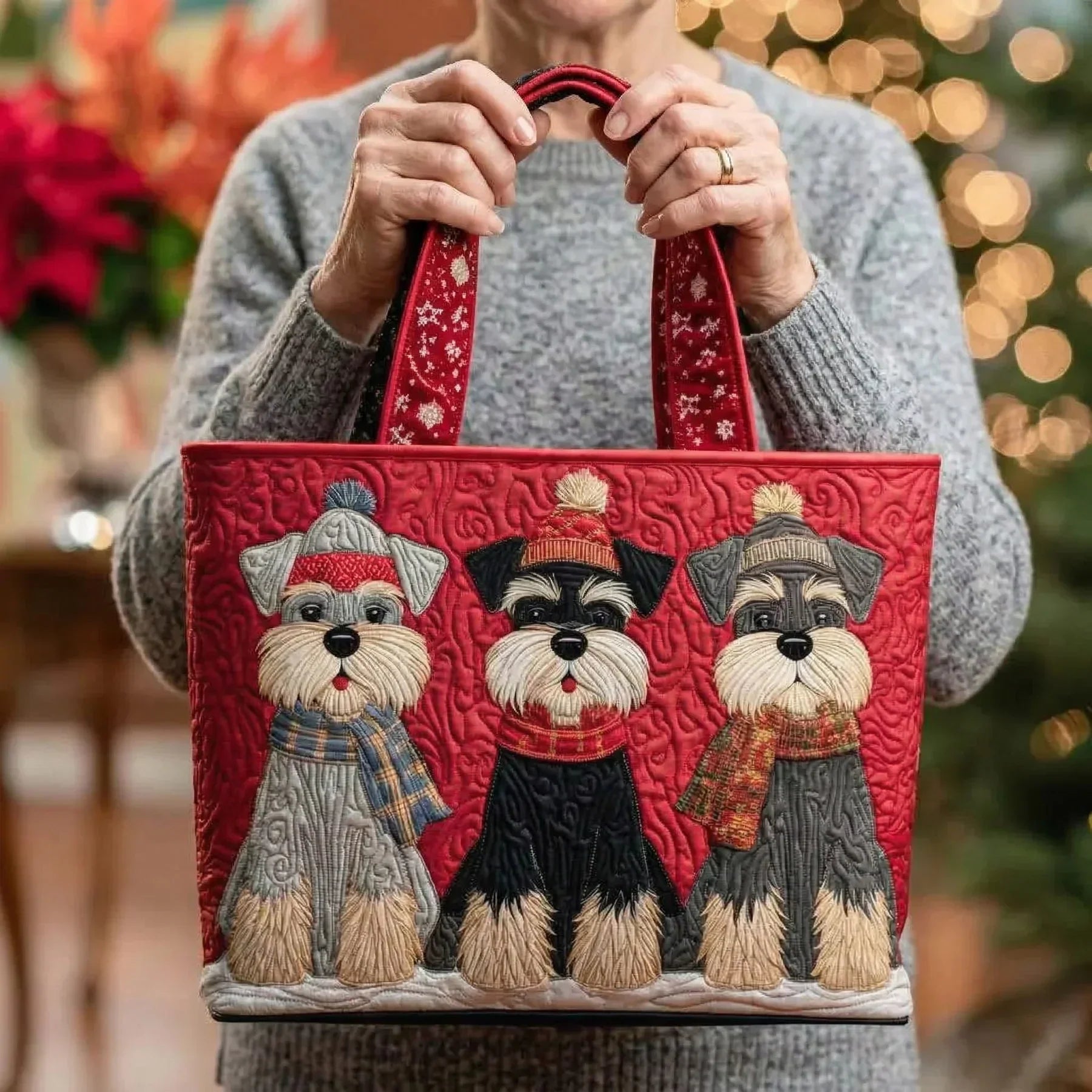 Handgefertigte Tasche – Schnauzer-Trio