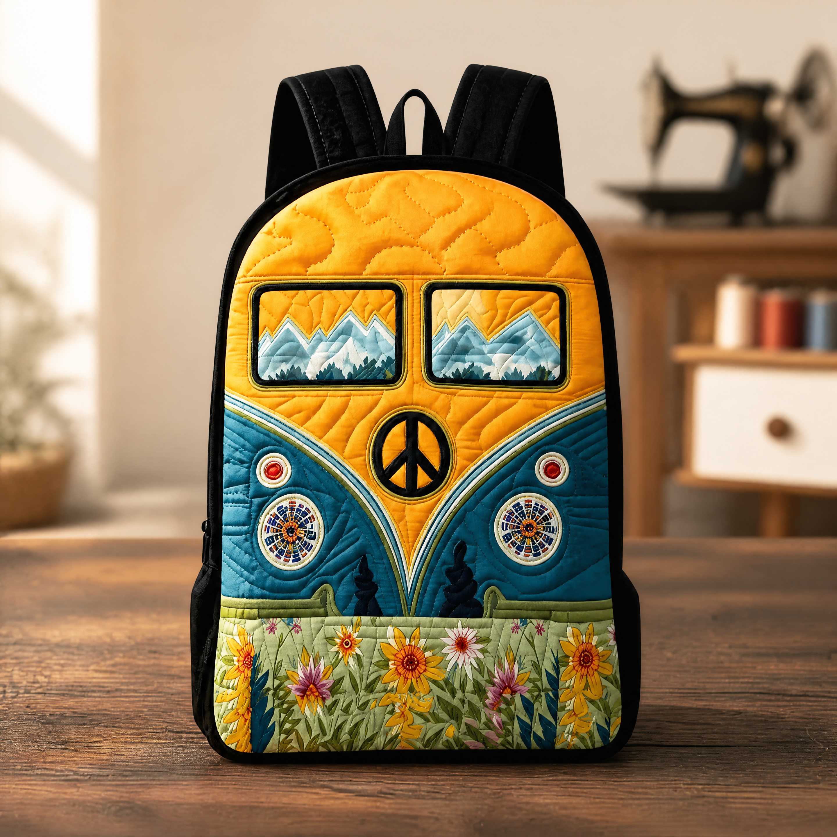 Gesteppter Rucksack – schwarze Schultergurte