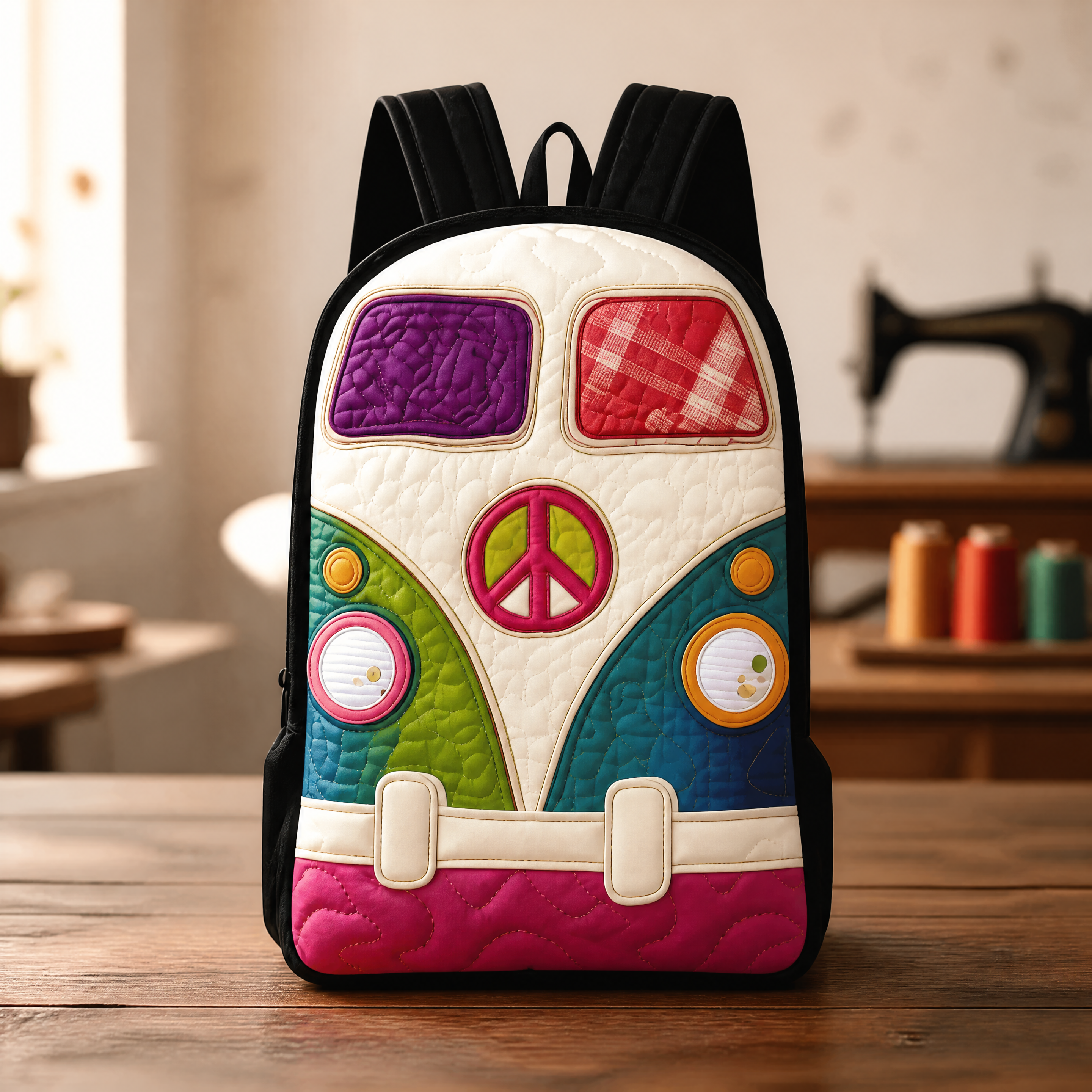 Gesteppter Rucksack – schwarze Schultergurte