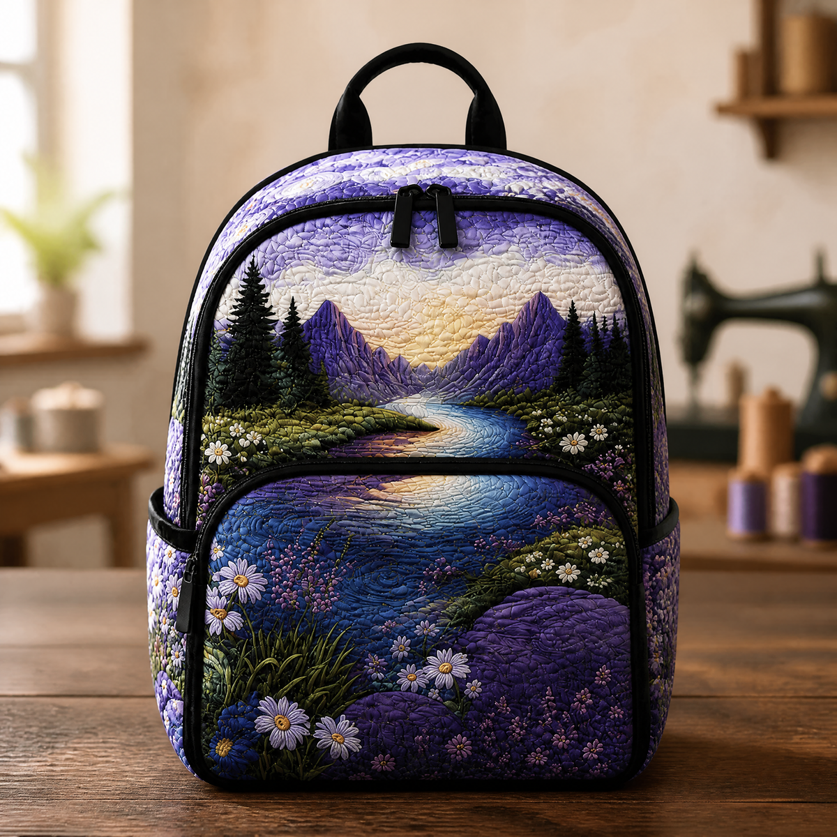 Gepolsterter Rucksack – Blumen und Berge